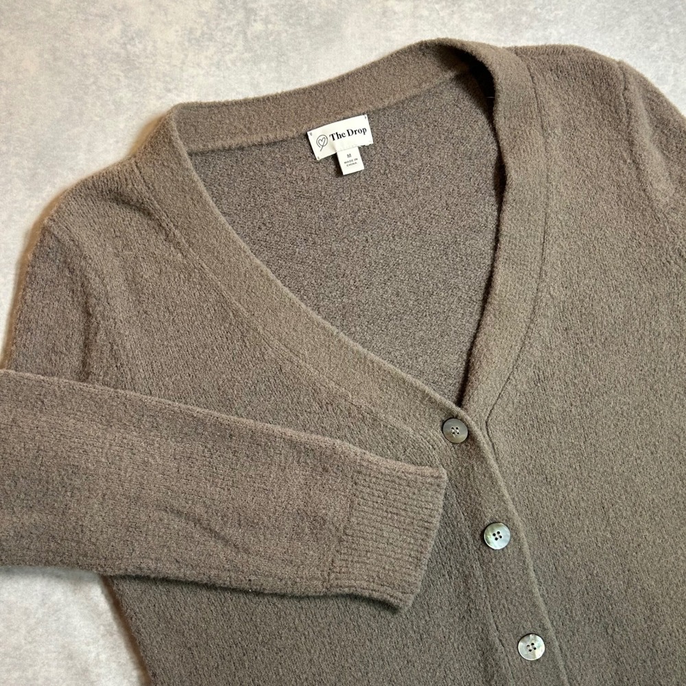 The Drop Women Taupe Brown V-Neck Button Front Soft Knit Cardigan Size M